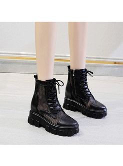 Rounded Toe Mesh Openwork Ankle Boots
