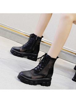 Rounded Toe Mesh Openwork Ankle Boots
