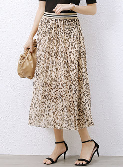 Leopard Elasticated Waist Chiffon Skirt