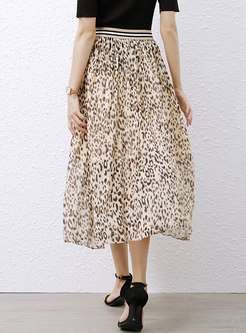 Leopard Elasticated Waist Chiffon Skirt