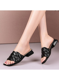 Chic Leather Square Toe Flat Slippers