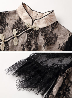 Mandarin Collar Lace Patchwork Improved Cheongsam Dress