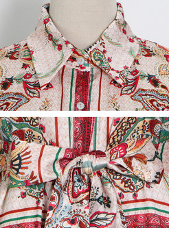 Satin Single-breasted Ethnic Print Maxi Dress