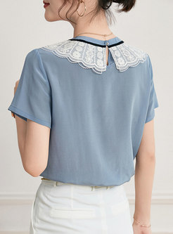Sweet Embroidered Patchwork Silk Blouse