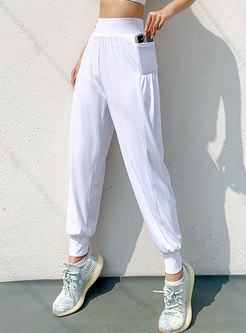 Solid High Waisted Pocket Quick-dry Joggers