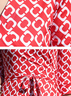 3/4 Sleeve Chain Print Split Maxi Dress