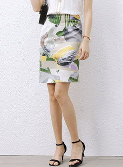 High Waisted Print Sheath Split Mini Skirt