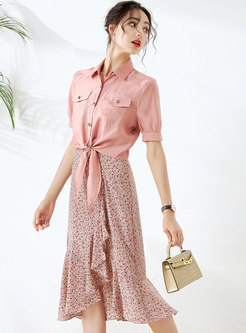 Floral Slip Dress With Turn-down Collar Coat