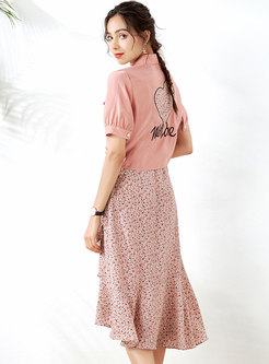 Floral Slip Dress With Turn-down Collar Coat