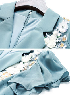 Ruffle Sleeve Flower Patchwork Blazer Dress