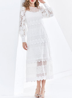 Long Sleeve Transparent Lace Maxi Dress With Cami