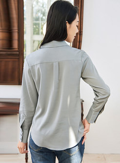Casual Turn-down Collar Long Sleeve Silk Blouse