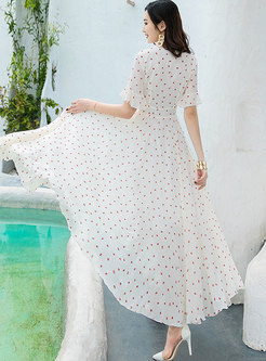 White Flare Sleeve Print Empire Waist Maxi Dress