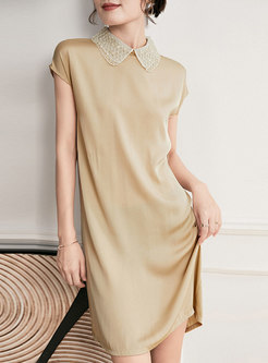Casual Lapel Cap Sleeve Silk Mini Shirt Dress