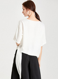 Brief Solid Pullover Plus Size Asymmetric T-shirt
