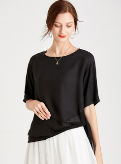 Brief Solid Pullover Plus Size Asymmetric T-shirt