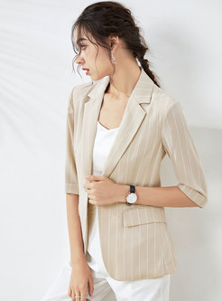 Chic 3/4 Sleeve Thin Striped Blazer