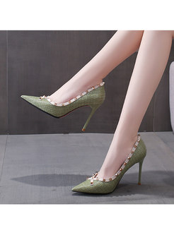 Pointed Toe Rivet Low-fronted Stiletto Heels