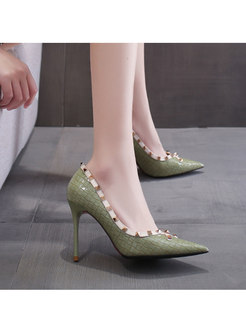 Pointed Toe Rivet Low-fronted Stiletto Heels
