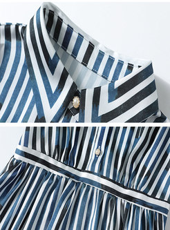 Casual Turn-down Collar Striped Print Shirt Dress