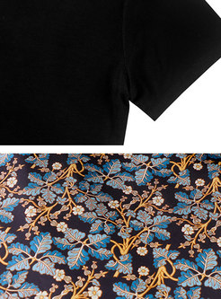 Black Crew Neck T-shirt & Floral Loose Overalls