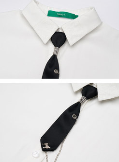 Brief White Lace Patchwork Shirt With Necktie