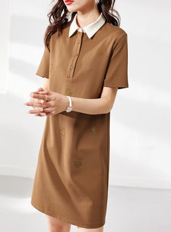 Coffee Turn-down Collar Shift Sequin Shirt Dress