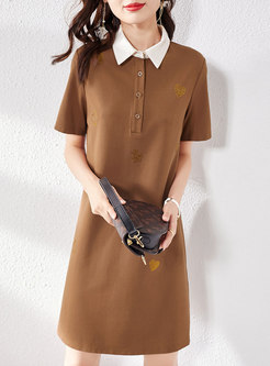 Coffee Turn-down Collar Shift Sequin Shirt Dress
