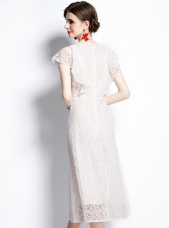 Elegant Batwing Sleeve Lace A Line Cocktail Dress