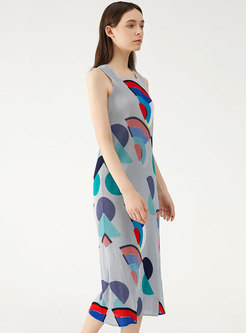 Square Neck Sleeveless Geometric Print Shift Dress