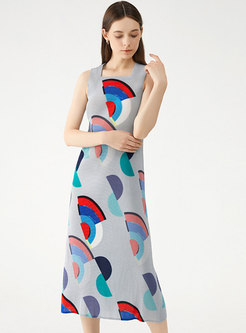 Square Neck Sleeveless Geometric Print Shift Dress