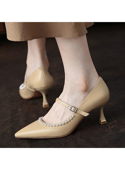 Pointed Toe Pearl Embellished Stiletto Heels