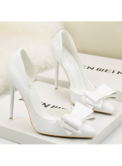Pointed Toe Bowknot Low-fronted Stiletto Heels