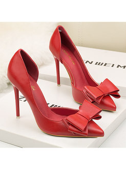 Pointed Toe Bowknot Low-fronted Stiletto Heels