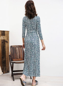 Multi Dot 3/4 Sleeve Wrap Maxi Dress