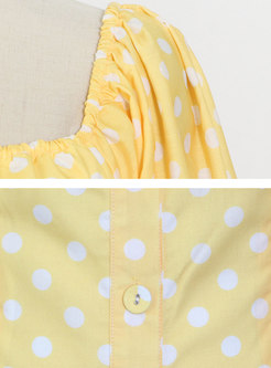 Yellow Slash Neck Dot Single-breasted Maxi Dress