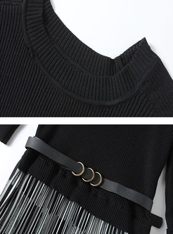 Half Sleeve Knit Patchwork Pleated Print Midi Dress