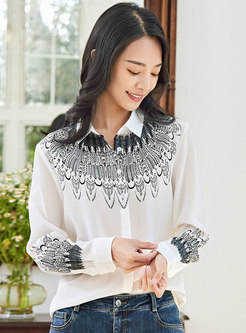 Long Sleeve Print Elegant Silk Shirt
