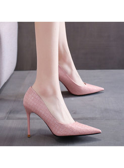 Solid Plaid Leather Pointed Toe High Heels