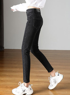 Brief High Waisted Long Pencil Jeans