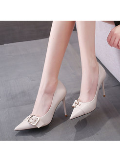 Pointed Toe Buckle Low-fronted Banquet Heels
