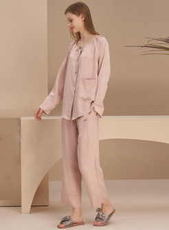Pink Long Sleeve Drawstring Pajamas Set