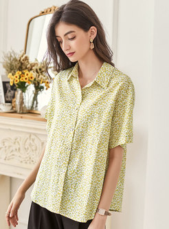 Lapel Floral Single-breasted Loose Blouse