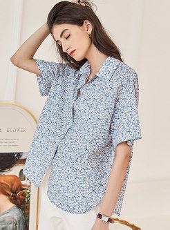 Lapel Floral Single-breasted Loose Blouse