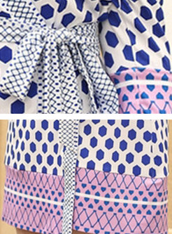 Multi Dot V-neck 3/4 Sleeve Wrap Dress