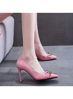 Square Toe Patent Leather Metal Buckle High Heels
