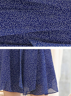 Deep Blue 3/4 Sleeve Chiffon Skater Dress