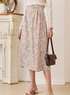 Vintage Floral A Line Midi Skirt