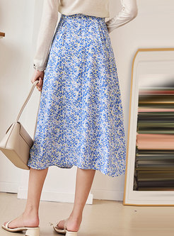 Vintage Floral A Line Midi Skirt