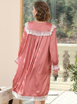 Cute Turn-down Collar Lace Patchwork Robe